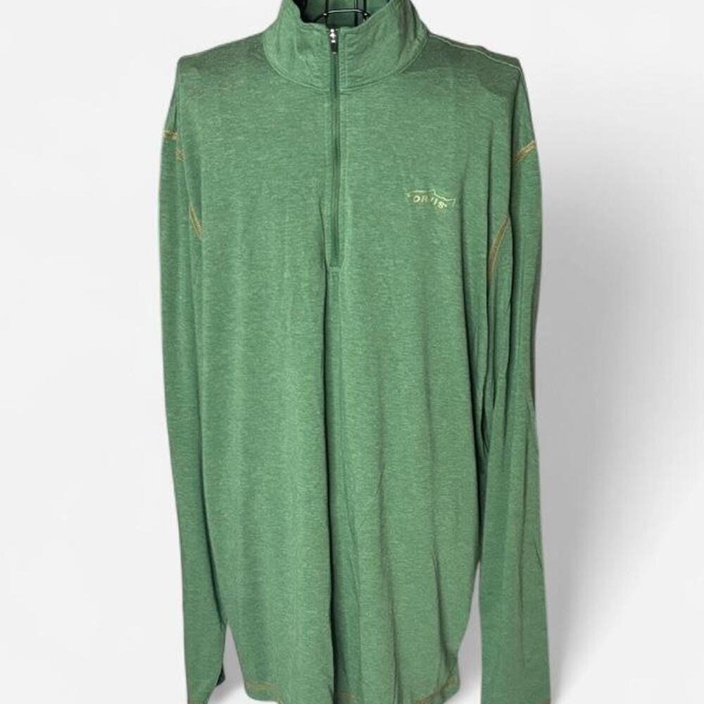 Orvis Trout Bum Mens 1/4 Zip Pullover Green Heathered Lightweight Size Large